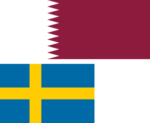 Qatars flagga ovanför Sveriges flagga visar att Qatars flagga är nästan dubbelt så lång